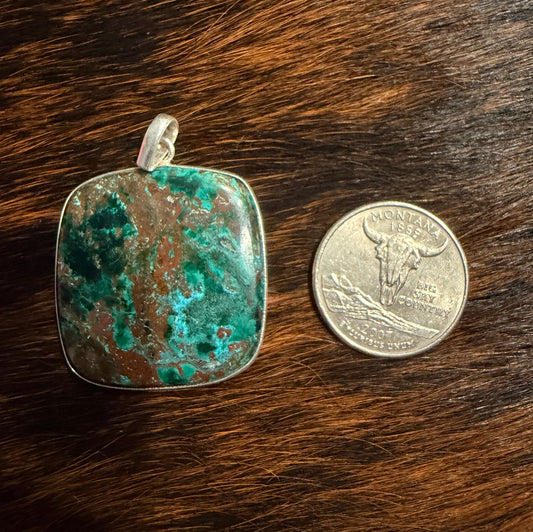 Chrysocolla Matrix Cushion Pendant | 925 Sterling Silver
