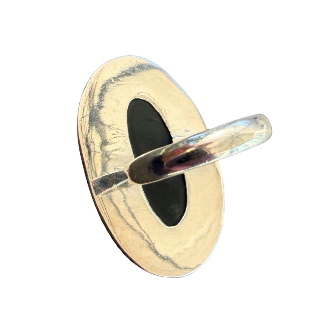 Collector’s Piece | Green Fire Opal Checkered Inlay Statement Ring | 925 Sterling Silver