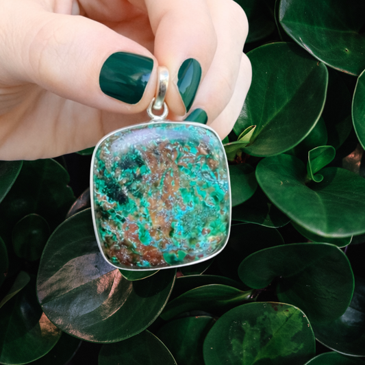 Chrysocolla Matrix Cushion Pendant | 925 Sterling Silver